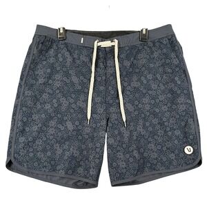 Vuori Cruise Boardshorts Mens 34 Floral Print Charcoal Grey Stretch Swim Surf